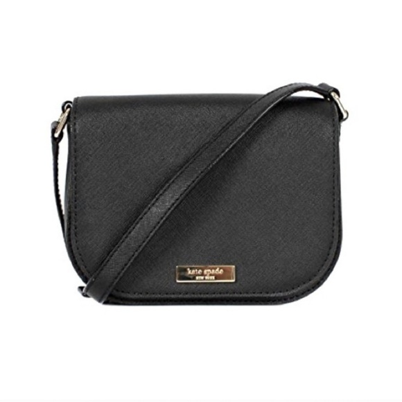 kate spade Handbags - Kate Spade New York Black Hatch Leather Carsen Crossbody Bag Purse Small Gold